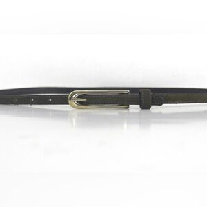 Vintage Super Skinny Dark Green Suede Leather Belt with a Gold Metal Buckle